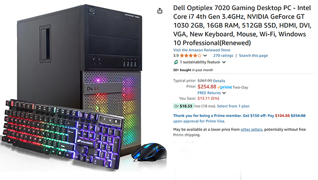 Dell Optiplex 7020 Gaming Desktop PC